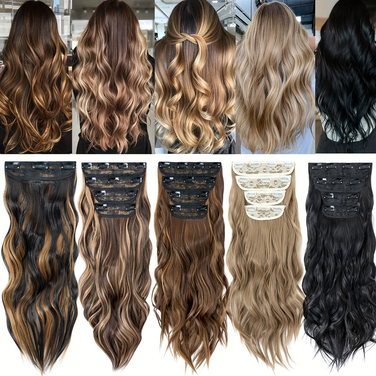 4Pcs/set 22inch Long Curly Hairpieces Ombre Hairpieces for Women