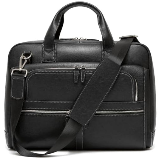 15.35 Inch Full Grain Leather briefcases Laptop for Men Black Work Bags Business Travel Case Messenger Bags for Men Best Office Satchel Bag