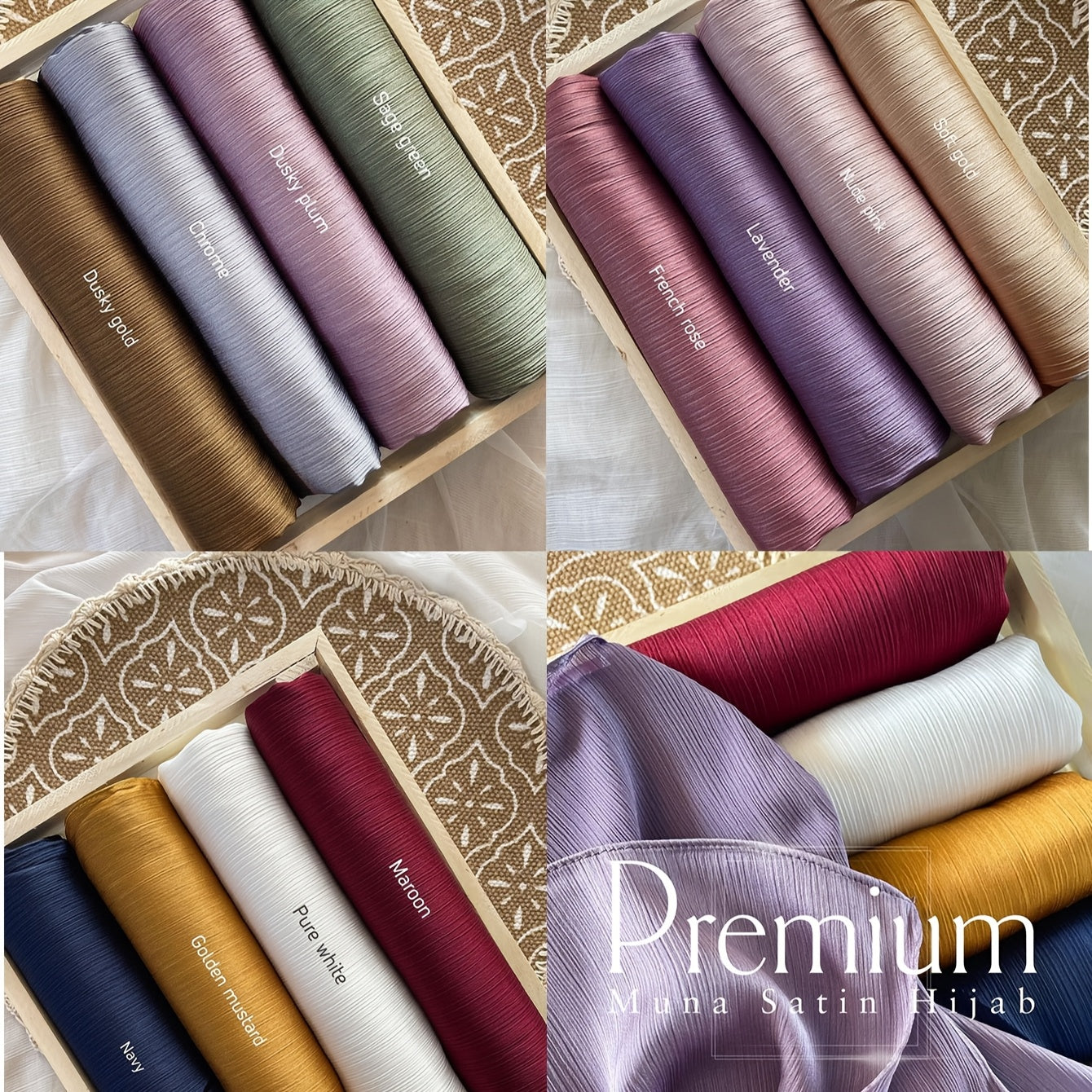 Ladies Elegant Solid Color Bamboo Woven Hijab Scarf | 4pcs/PC | Polyester | Hand Wash or Professional Dry Clean | for Ramadan | Elegant