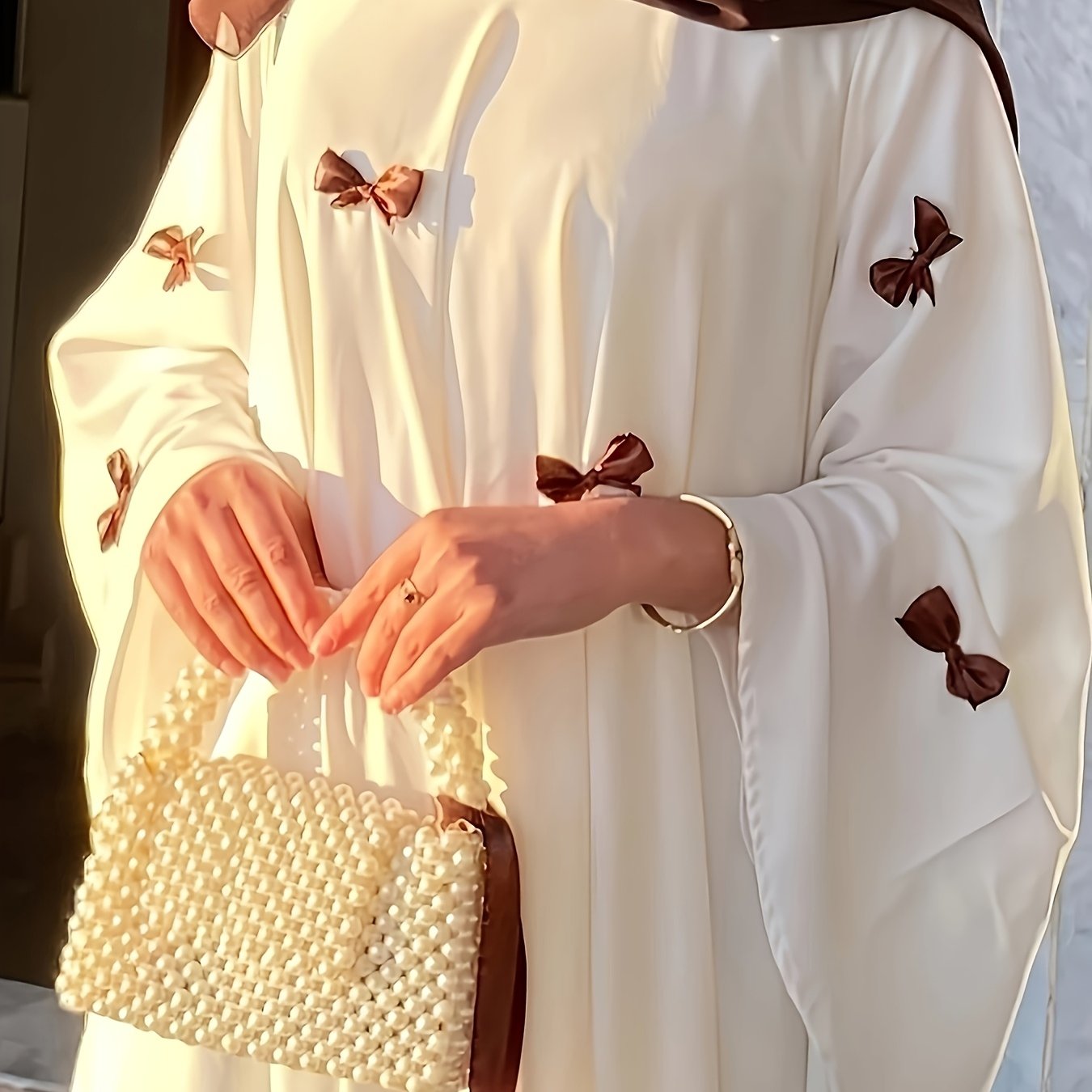 Butterfly Bow Abayas Elegant Long Robe Set, Including Dress and Headscarf