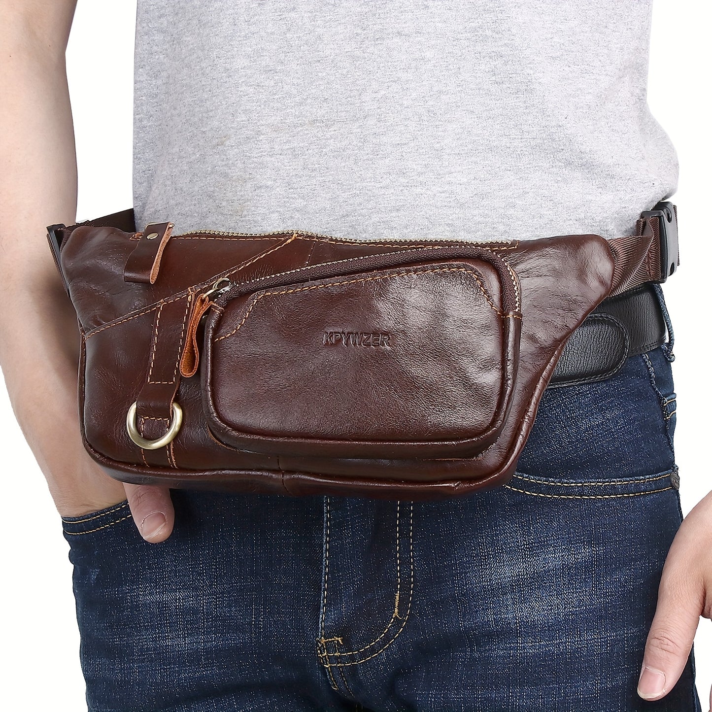 Genuine Leather Belt Bag Fanny Pack For Men Women Hip Bum Bag Belt Slim Cell Phone Purse Wallet Crossbody Sling Pouch Brown