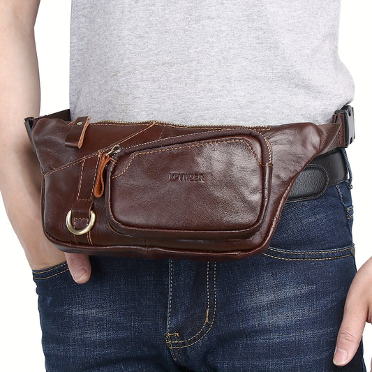 Genuine Leather Belt Bag Fanny Pack For Men Women Hip Bum Bag Belt Slim Cell Phone Purse Wallet Crossbody Sling Pouch Brown