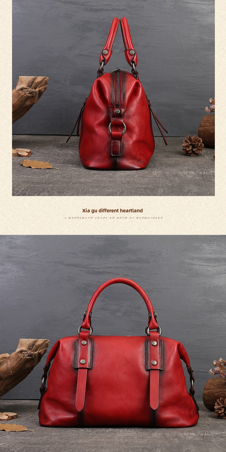 Women's Genuine Leather Crossbody Bag - Adjustable Wide Strap, Large Capacity Vintage Tote & Shoulder Bag