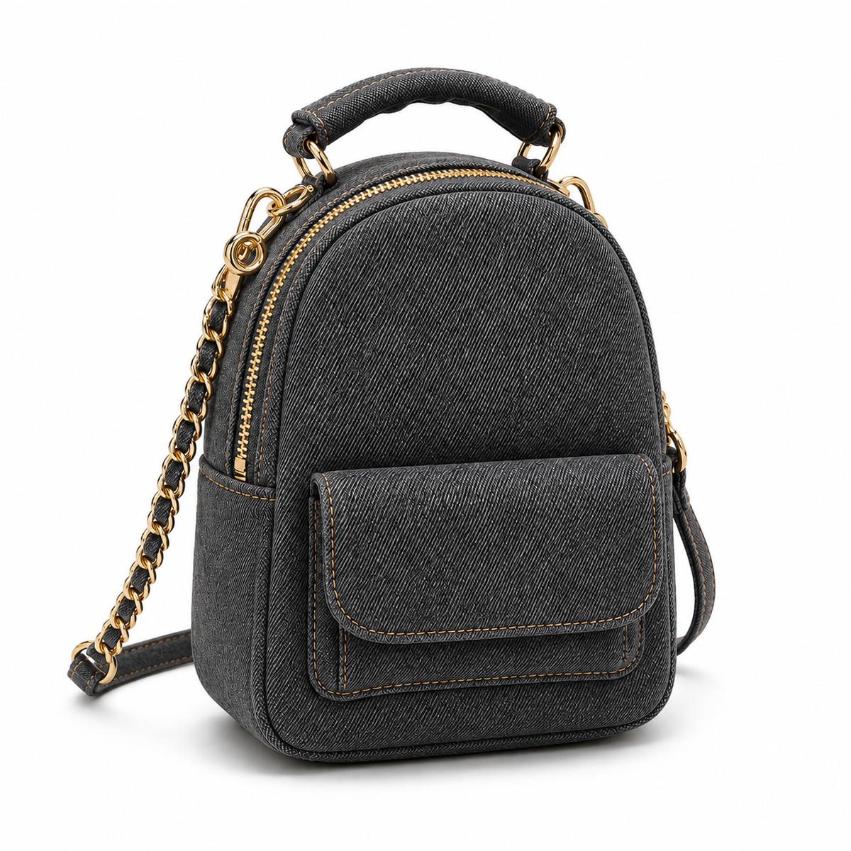 Deep Grey Denim Mini Backpack Bag