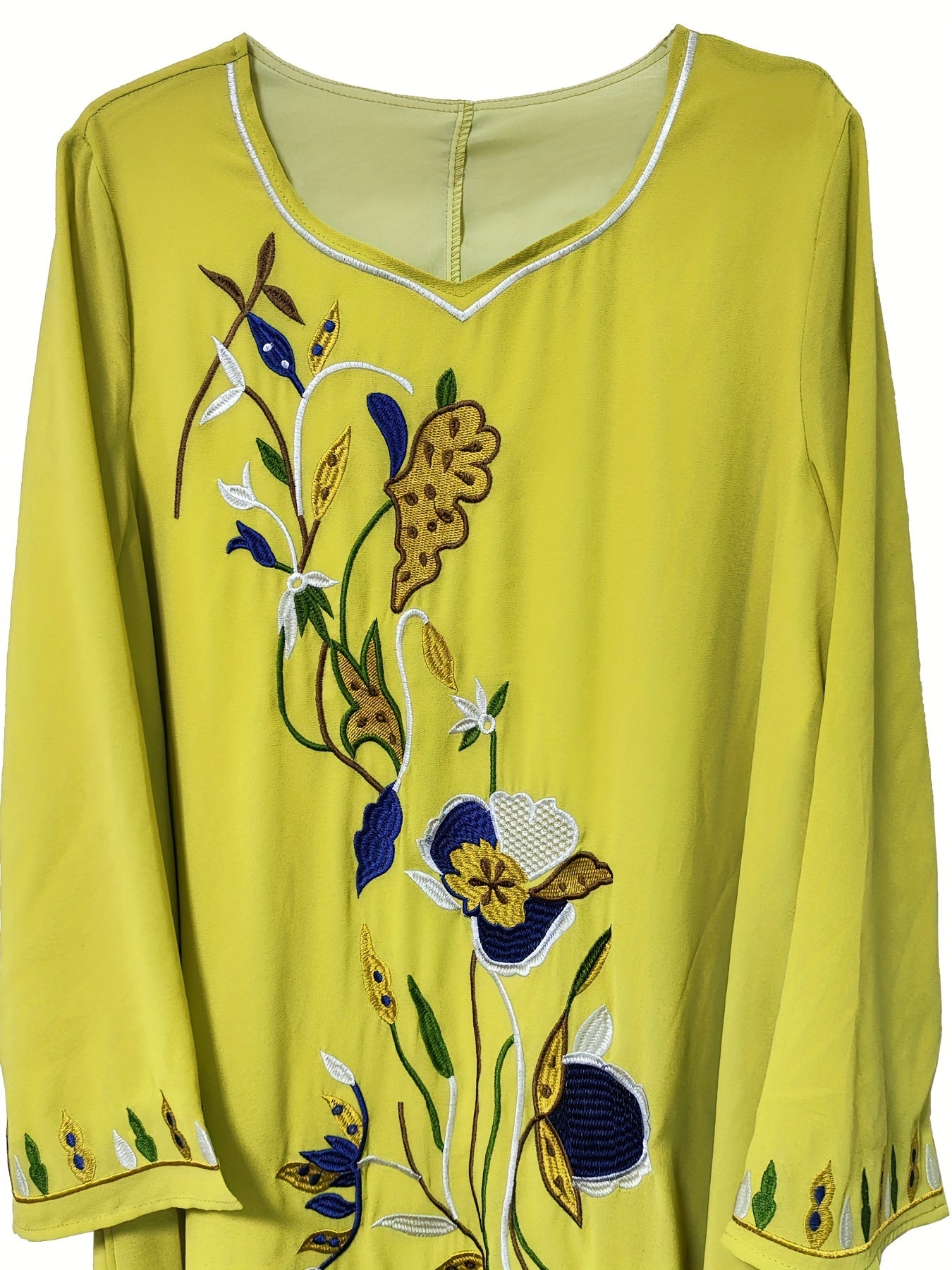Elegant Embroidered Long Sleeve Maxi Baju Abaya - Polyester, Machine Washable, Non-Stretch Fabric for Women