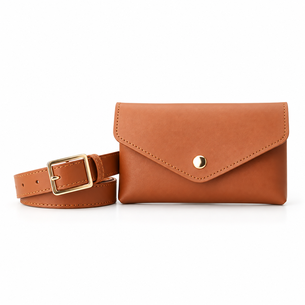 Tan Envelope Waist Belt Bag With Buckle
