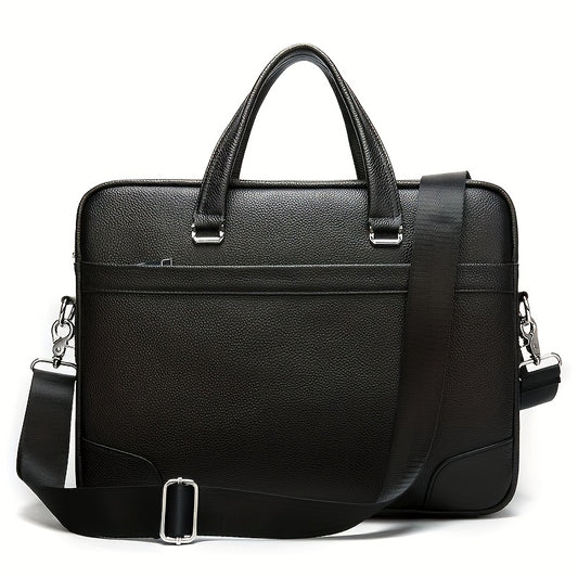 Men's Leather Business Briefcase | 14 inch Laptop Messenger Bag W/Shoulder Strap | Genuine Leather Tote Organizer For Office & Travel