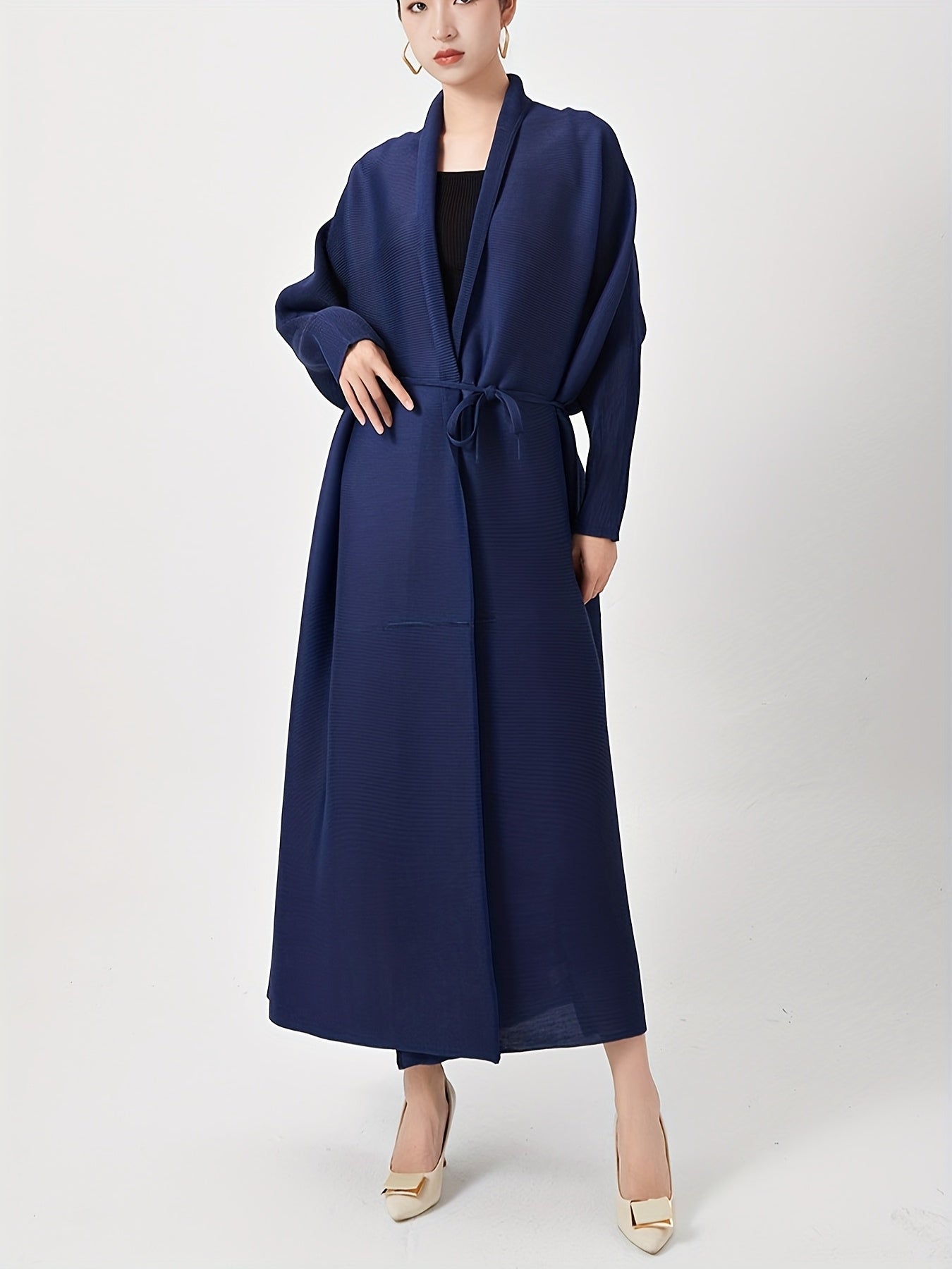 Elegant Women's Loose-Fit Long Sleeve Emirati Abaya with Turn- Collar - Brown, High-Stretch Fabric, Full-Length Pants, Perfect for Spring & Fall, Muslim Dress, Muslim Dress | Loose Fit Abaya