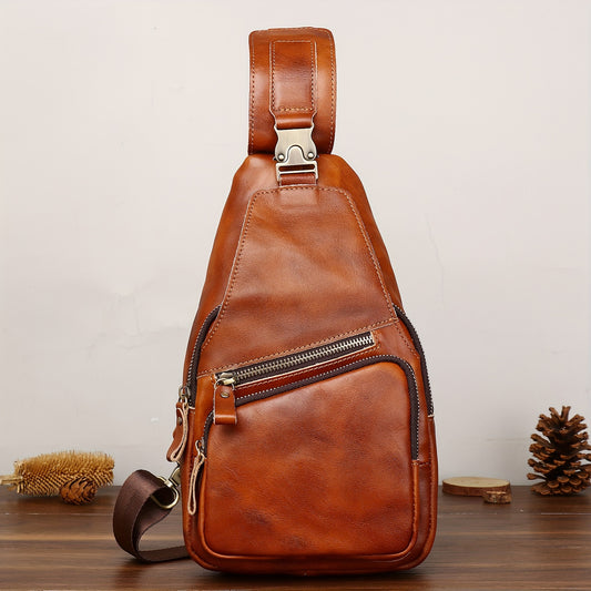 Genuine Leather Sling Bag Backpack For Men Women Chest Shoulder Satchel Crossbody Casual Outdoor Daypack