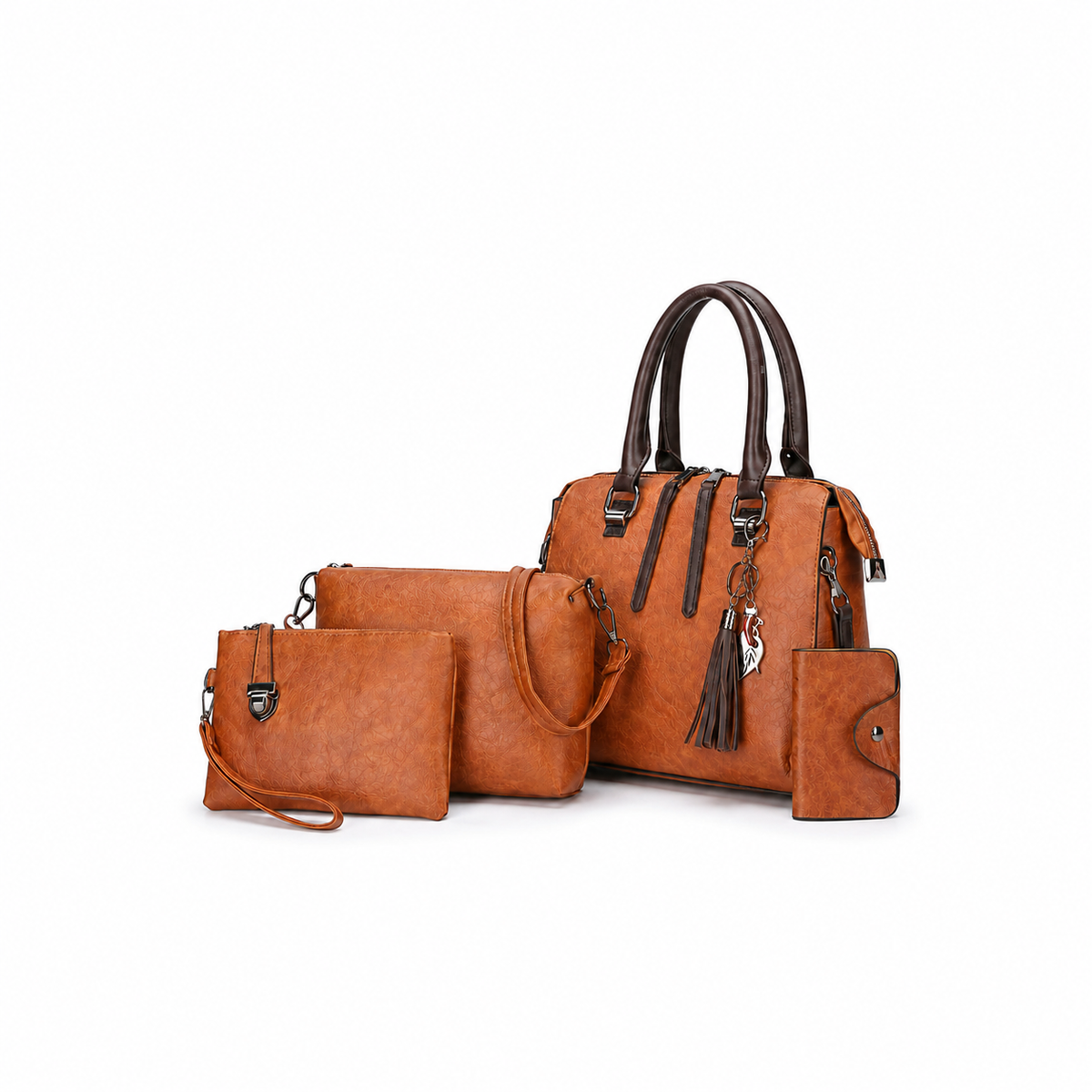 Luxury Cognac Handbag Clutch Wallet Set