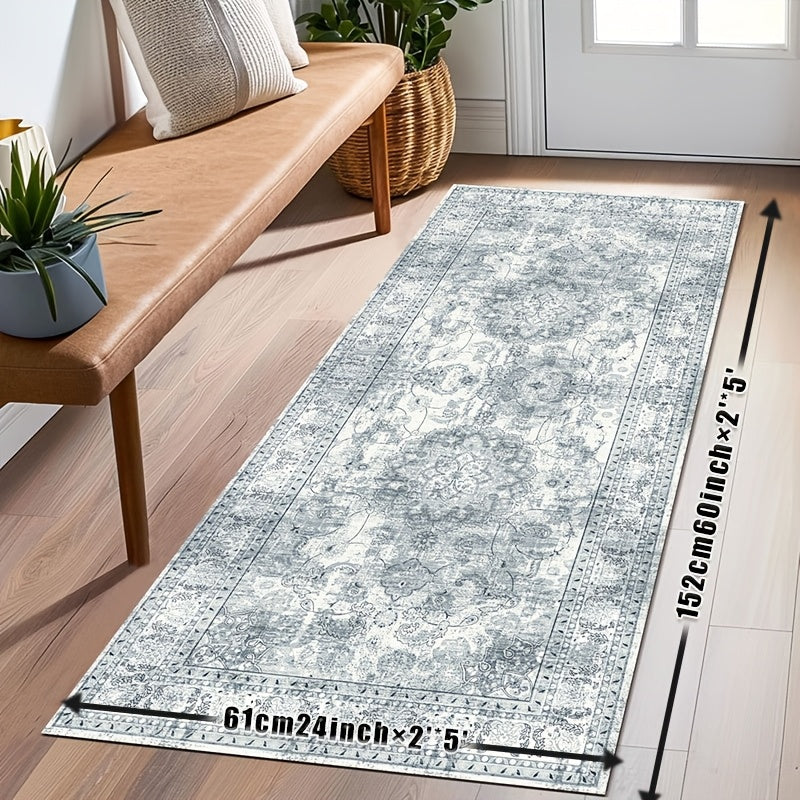 Area Rugs Boho Washable Area Rug For Bathroom, Bedroom, Large Area Rugs For Living Room Dining Room, Bohemian Vintage Non Slip Low Pile Indoor Accent Carpet For Home Office-blue Color Bathroom Mat