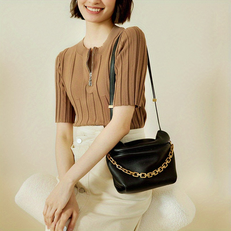 2025 New Women's Bag, Leather Crossbody Pleated Cloud Messenger Bag, Fashionable Chain Dumpling Bag, Single Shoulder Crossbody Bag