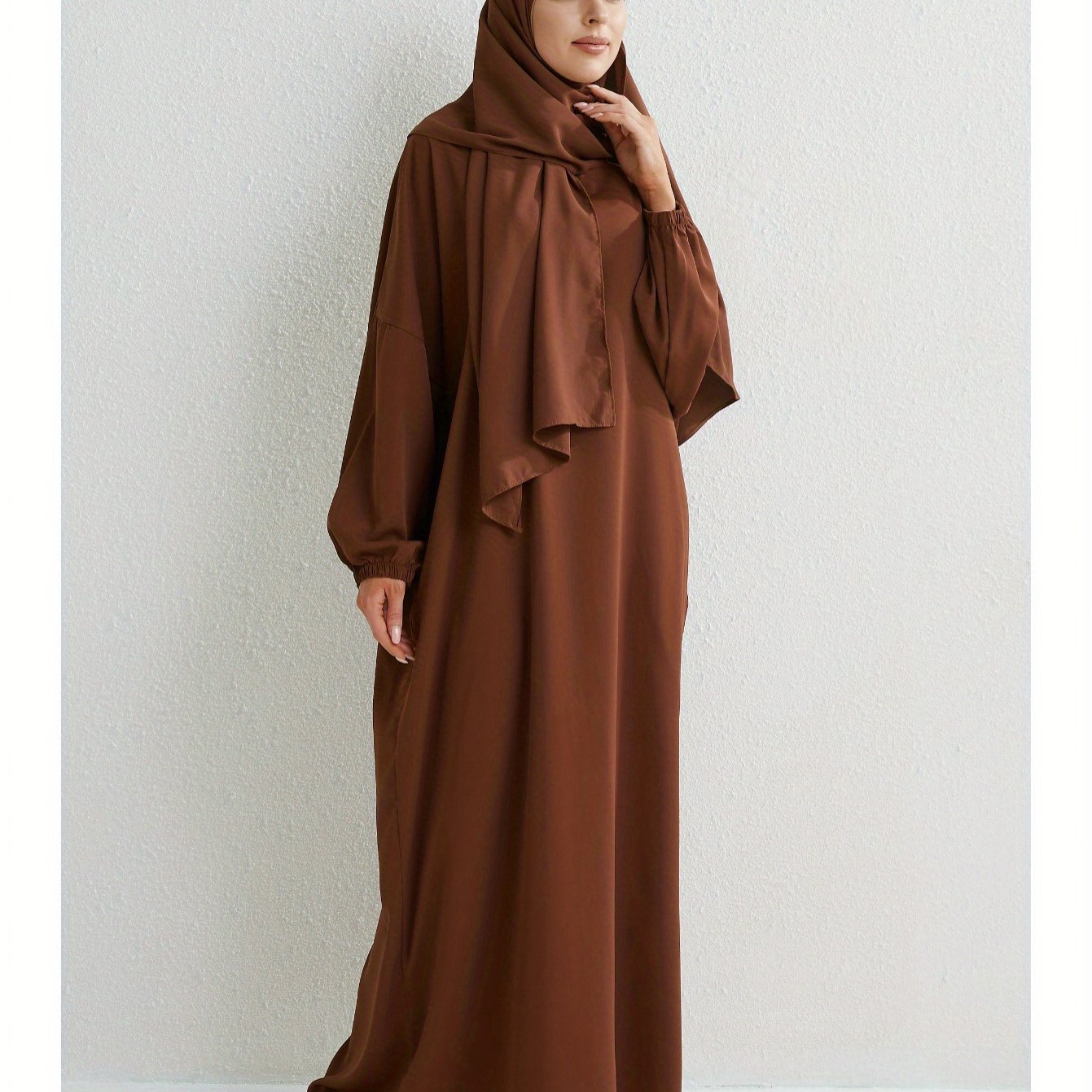 Elegant Islamic Hijab Dress for Women - Kaftan Style with Headscarf, Modest Middle Eastern Long Skirt Jibab Abaya, Loose Fit H-Silhouette, Long Sleeve Asymmetrical Hem, Solid Color Beige, Machine Washable for Ramadan Prayer & All Occasio