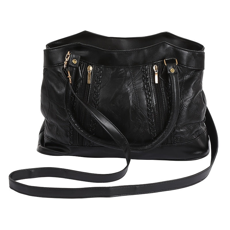 Vintage Zipper Tote Bag, Soft Genuine Leather Large Capacity Crossbody Bag, Women's Multifunction Trend Casual Fashion Shoulder Bag, Trend Handbag