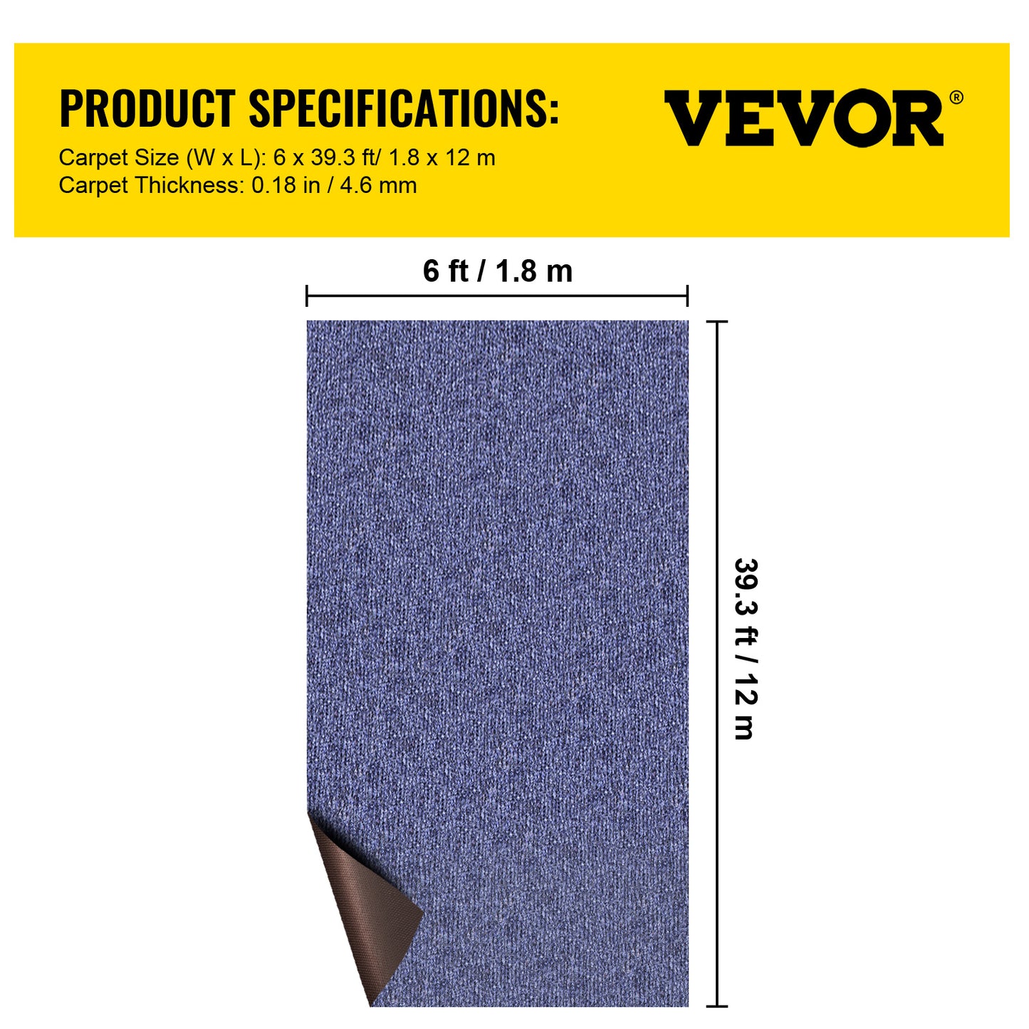 Deep Blue Marine Carpet 6 ft x 39.3 ft, Boat Carpet Rugs, Indoor Outdoor Medium Rugs for Patio Deck Non-Slide TPR Water-Proof Back Outdoor Marine Carpeting Outdoor Carpet