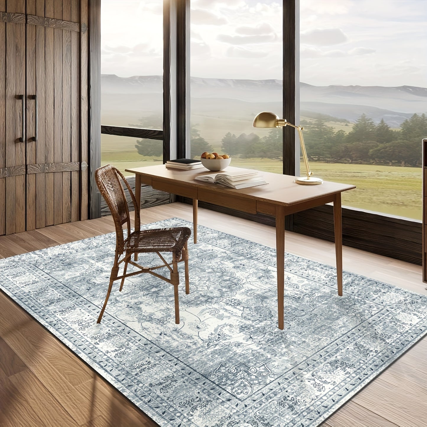 Area Rugs Boho Washable Area Rug For Bathroom, Bedroom, Large Area Rugs For Living Room Dining Room, Bohemian Vintage Non Slip Low Pile Indoor Accent Carpet For Home Office-blue Color Bathroom Mat