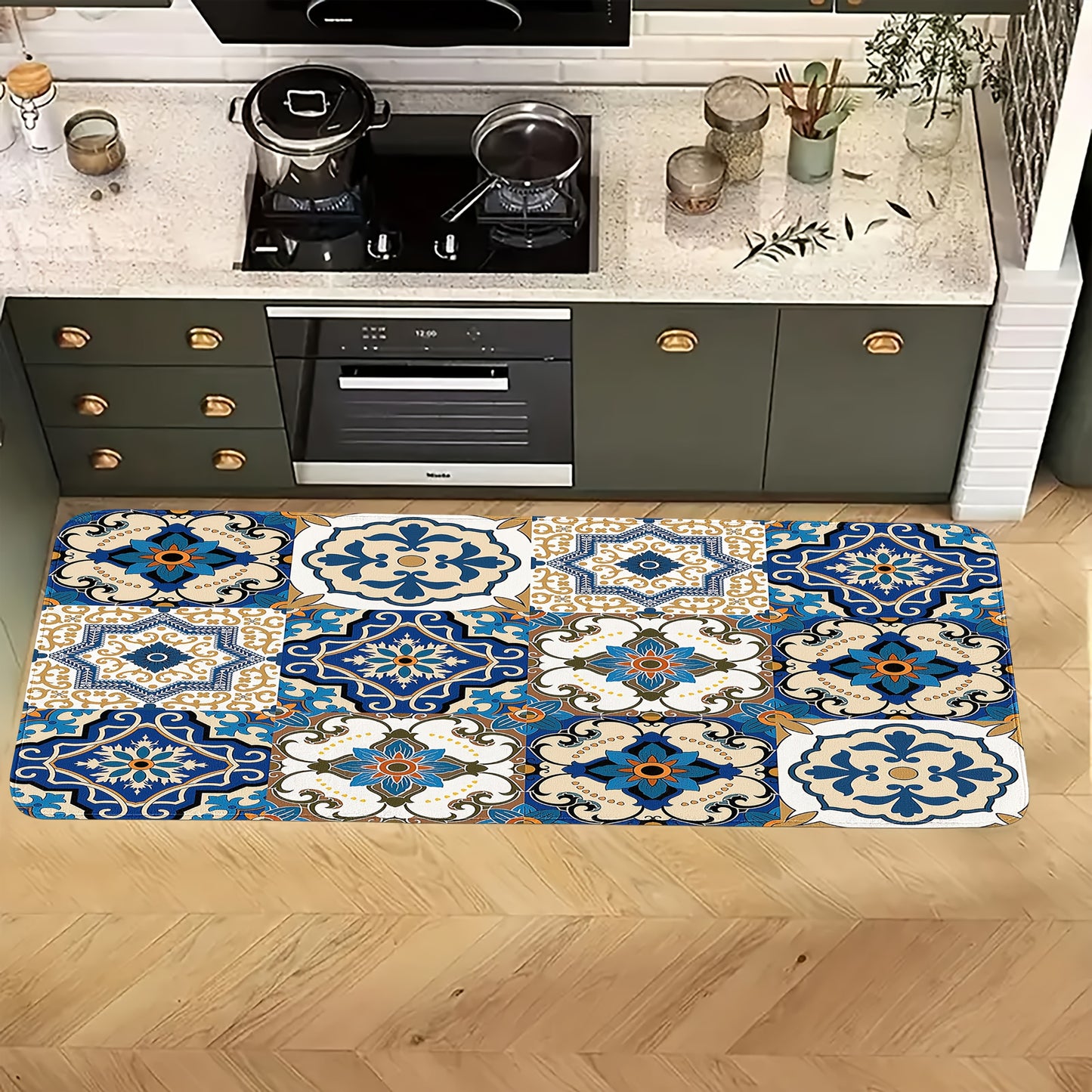 Sponge Thickness 10mm Density 18D Square Meter Weight 500g Set of 1/2/3 Kitchen Bathroom Rugs, Decorative Mats with Traditional Portuguese or Moorish