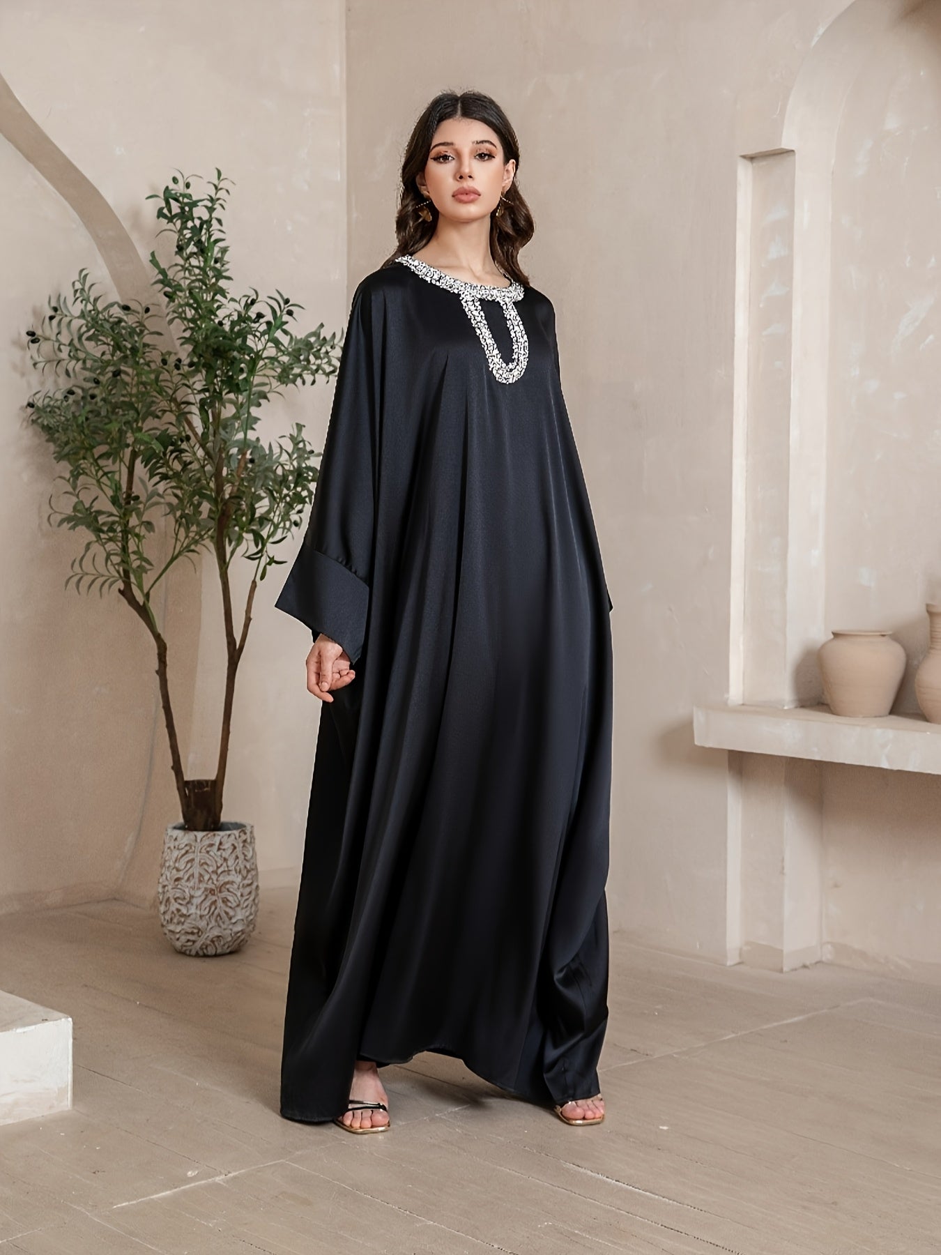 Women's Abaya Islamic Robe - Elegant Long Maxi Kaftan Dress with Floor Coverage, Formal & Everyday Muslim Gown - Machine Washable Islamic Clothing for Women - Non-See Through Islamic Dress