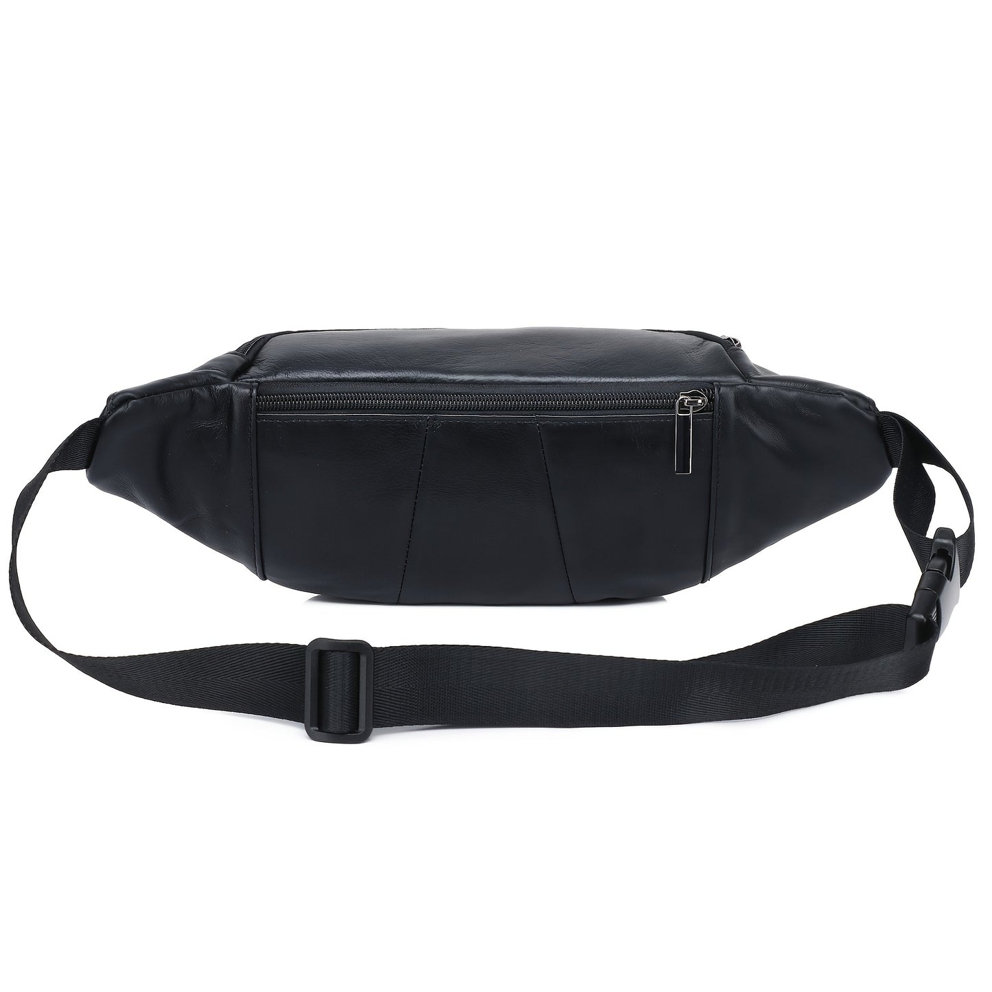 Men's Genuine Leather Belt Bag, Casual Top Layer Cowhide Fanny Pack, Black, with Adjustable 35.43inch Strap, Crossbody