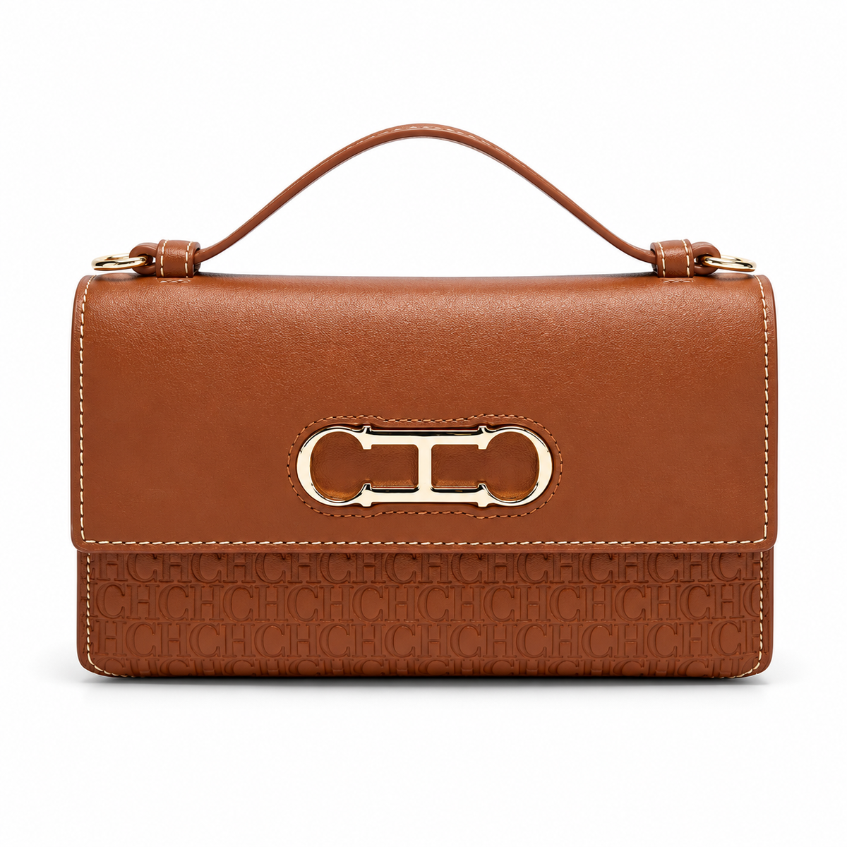 Cognac Brown Embossed Leather Evening Clutch