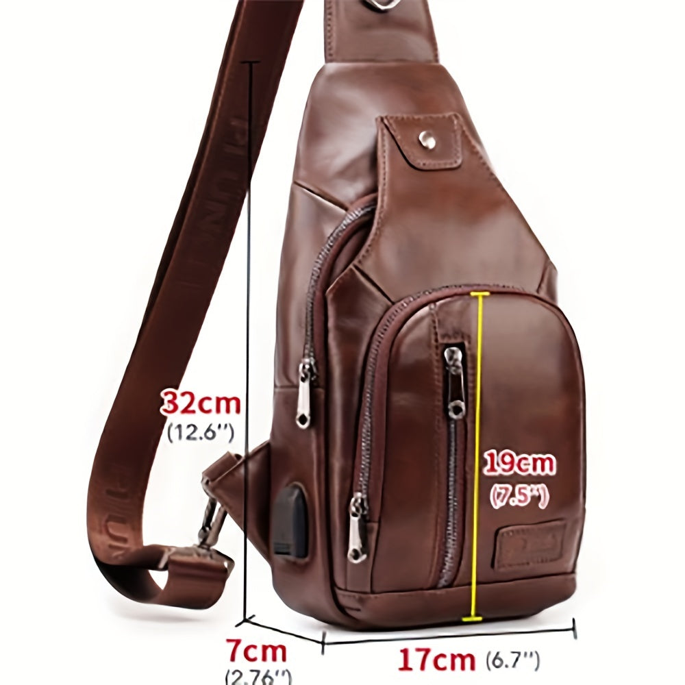 Outdoor Leisure Large Capacity Leather Men's Sling Bag Shoulder Crossbody Bag Chest Soft Leather Hanging Bag