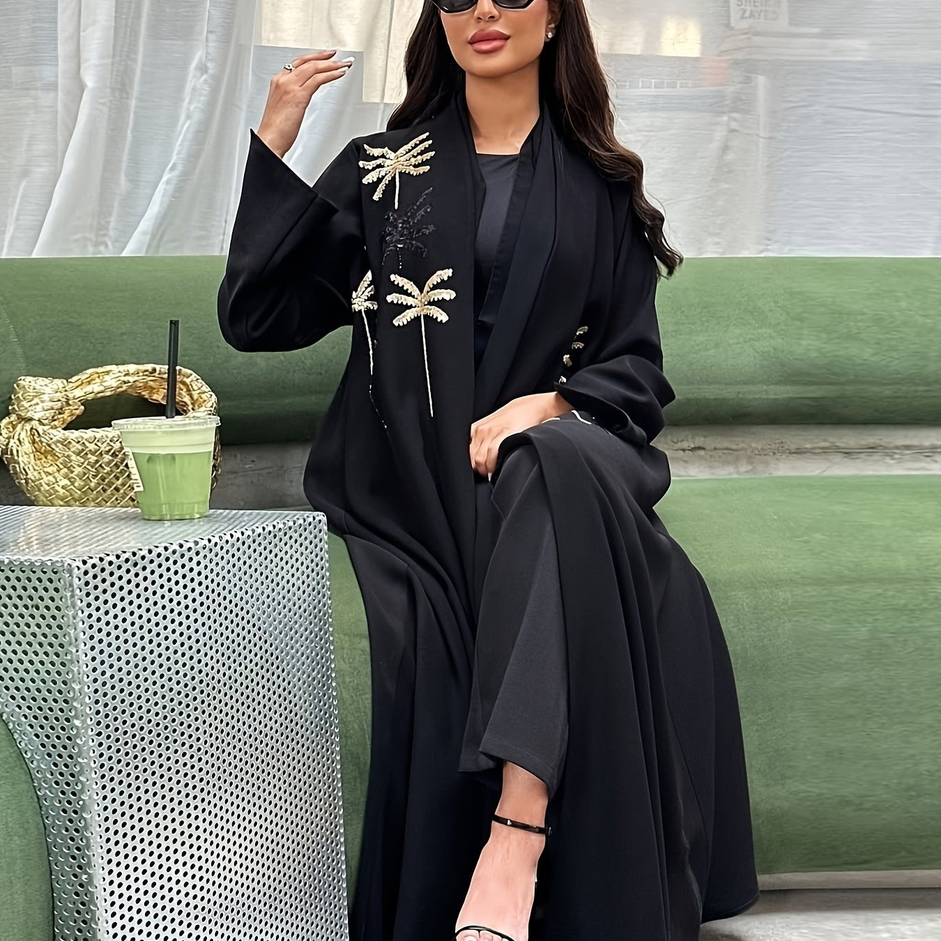 New Hot Middle Eastern Muslim Women's Kaftan Abaya: Black Turkish-Style Elegant Long Dress with Beadwork, Ethnic Party Evening Gown for Ladies