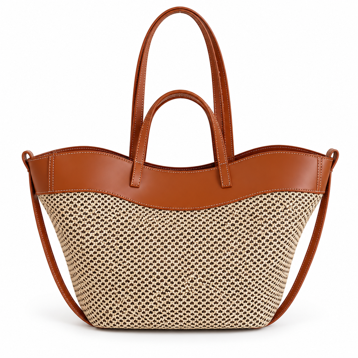 Brown Trim Woven Everyday Tote Bag