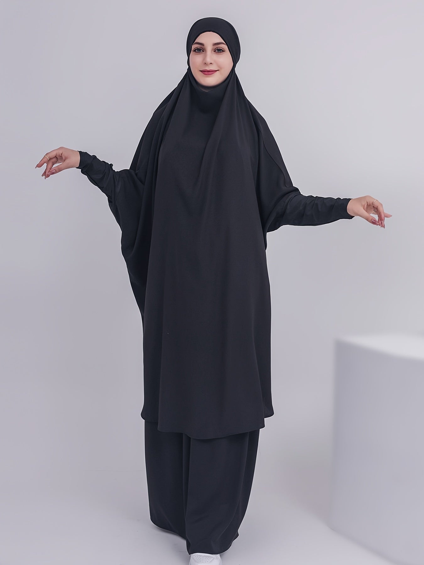 2pcs Dubai Islamic Muslim Women Jilbaab Abaya Long Skirt Pray Abaya Set for EID Ramadan