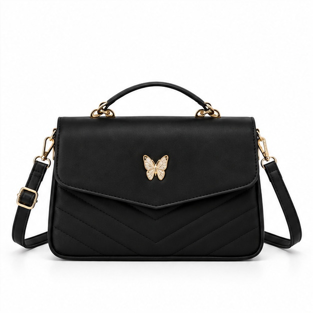 Elegant Black Butterfly Quilted Shoulder Handbag