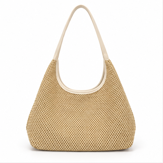 White Woven Raffia Shoulder Hobo Bag