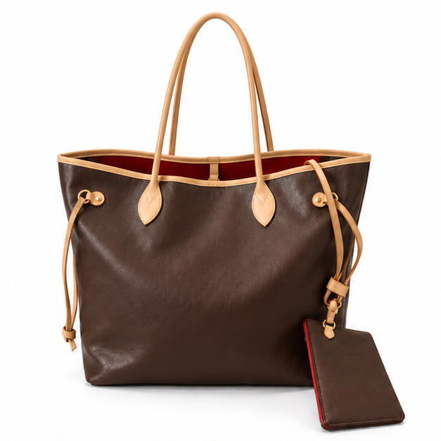 Classic Brown Leather Tote With Pouch