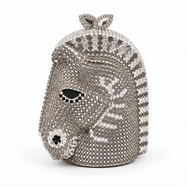 Grey Crystal Horse Head Evening Clutch