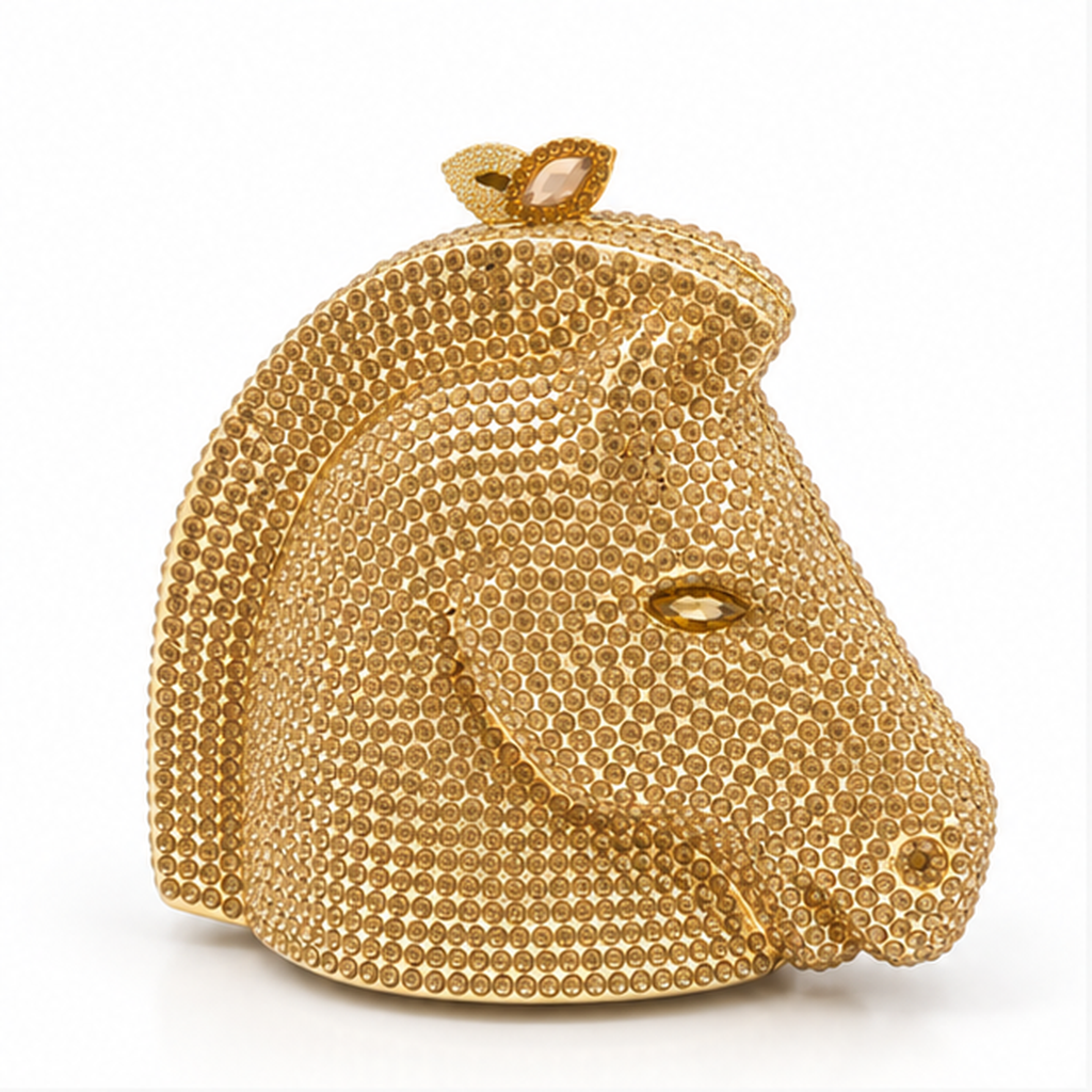 Golden Crystal Horse Head Evening Clutch