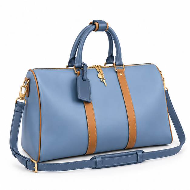 Blue Contrast Trim Travel Duffel Bag