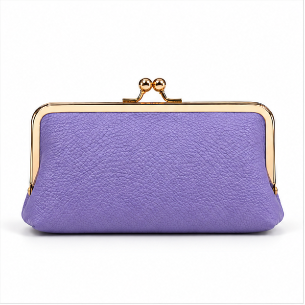 Lavender Pebbled Leather Kiss-Lock Clutch Purse