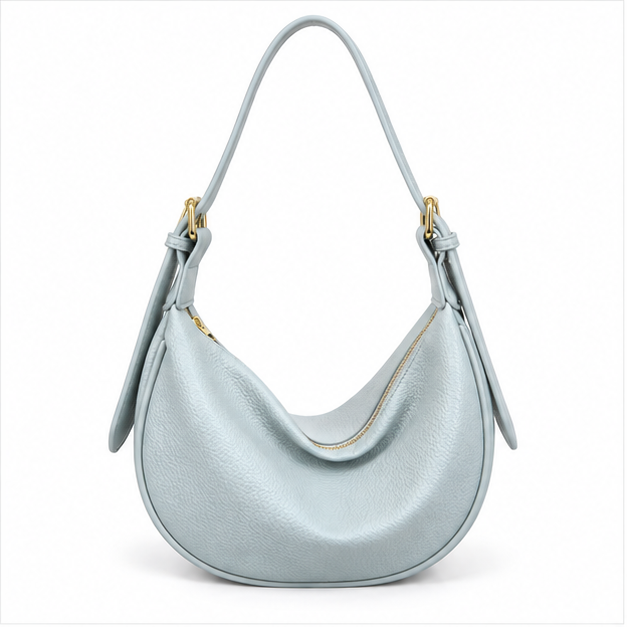 Icy Blue Crescent Hobo Shoulder Bag