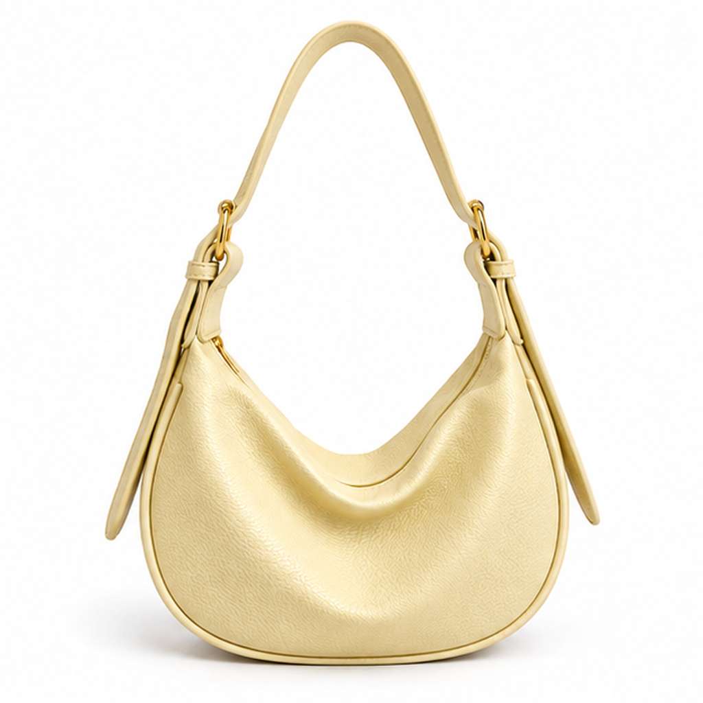 Yellow Crescent Textured Shoulder Hobo Bag