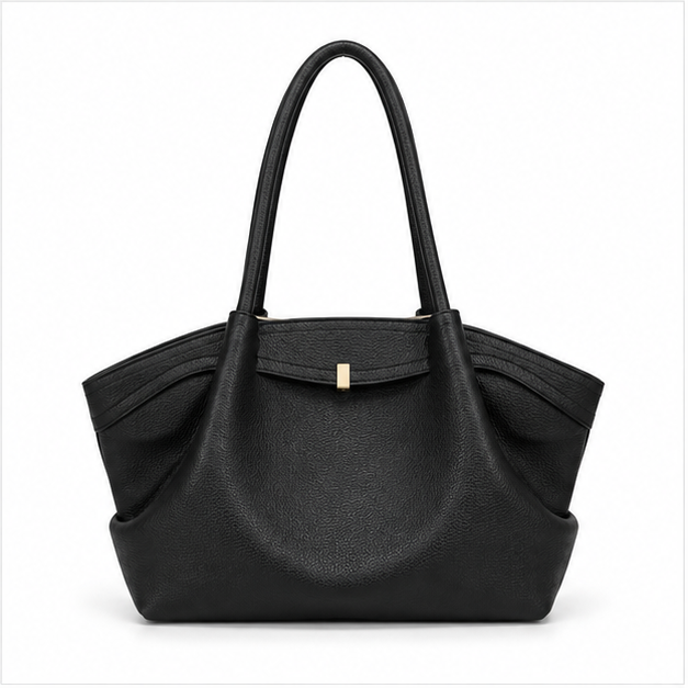 Black Pebbled Leather Elegant Shoulder Tote