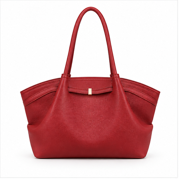 Red Pebbled Leather Elegant Shoulder Tote