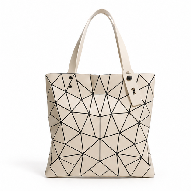 Khaki Geometric Mosaic Pattern Shoulder Tote