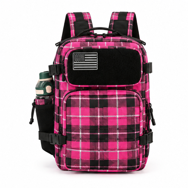 Pink Plaid Tactical Backpack with Pockets