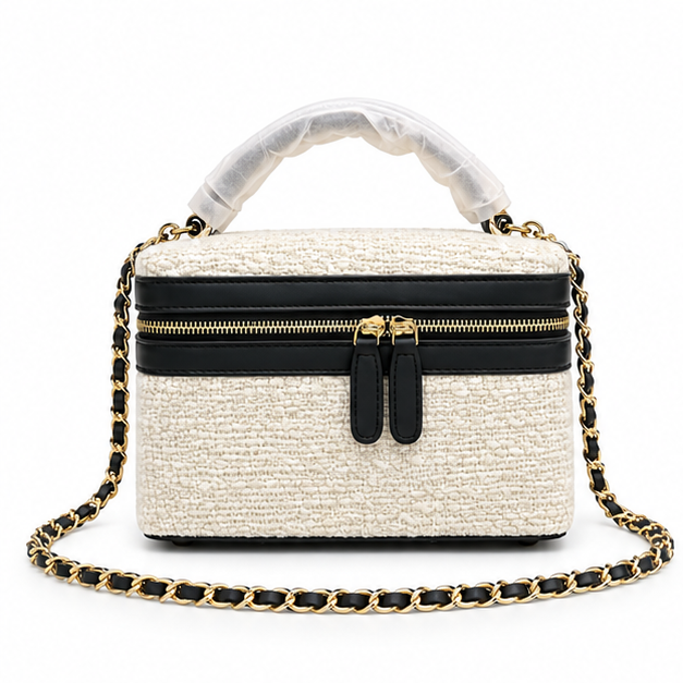 Elegant Tweed Chain Vanity Shoulder Bag