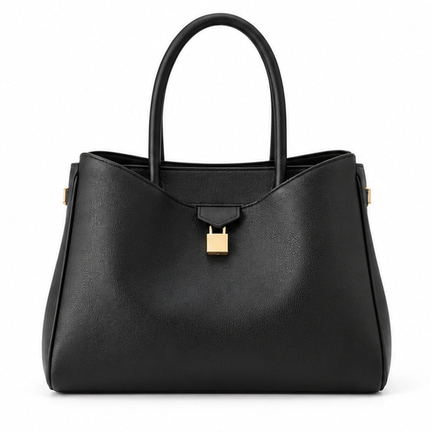 Elegant Black Structured Leather Tote Handbag
