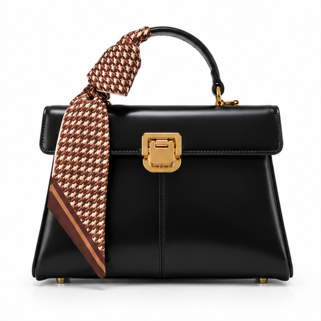 Black Bow Accent Structured Handbag Purse