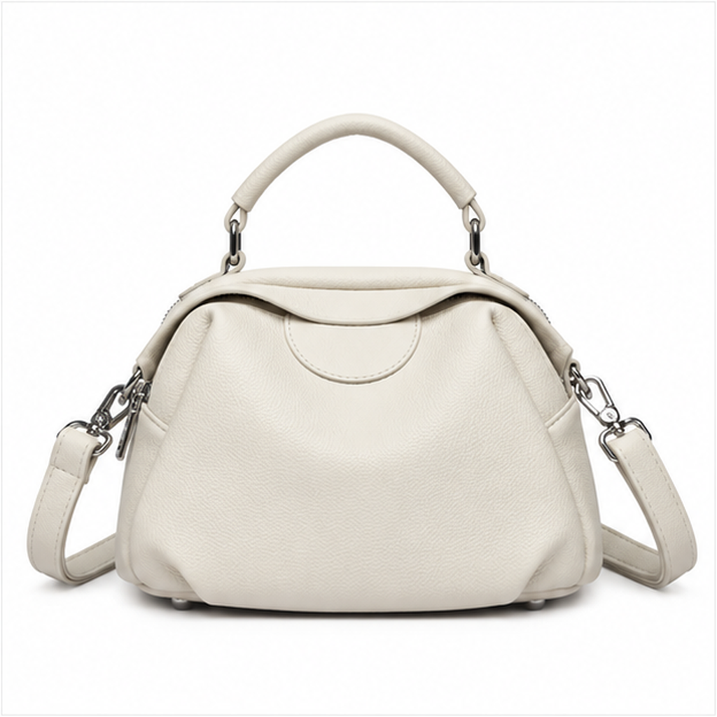 Elegant White Pebbled Leather Top Handle Handbag