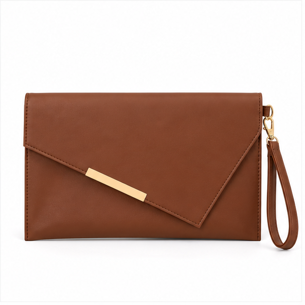 Elegant Brown Envelope Wristlet Clutch Bag
