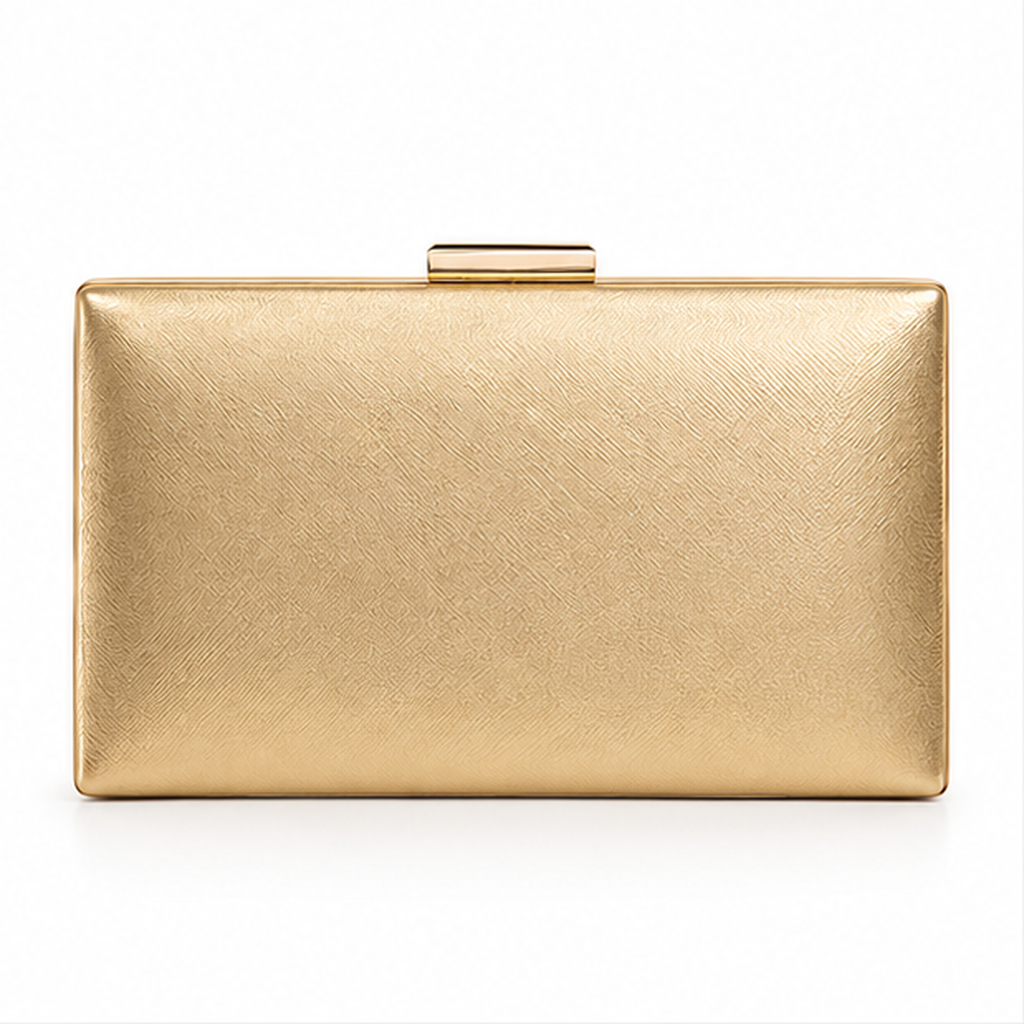 Elegant Gold Metallic Box Clutch Bag