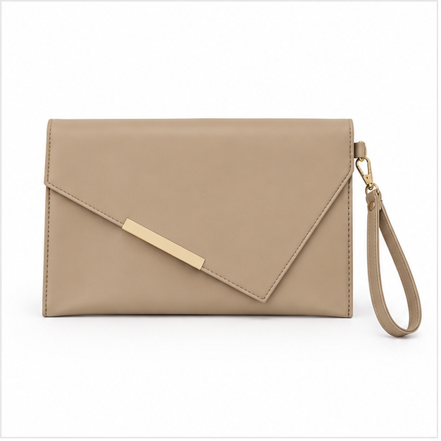 Khaki Envelope Wristlet Clutch Evening Bag