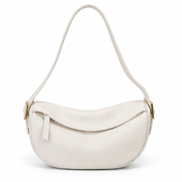 White Crescent Shoulder Bag With Zipper