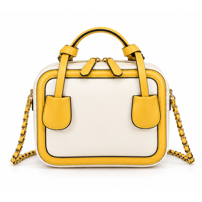 Yellow Trim Structured Chain Strap Handbag Purse